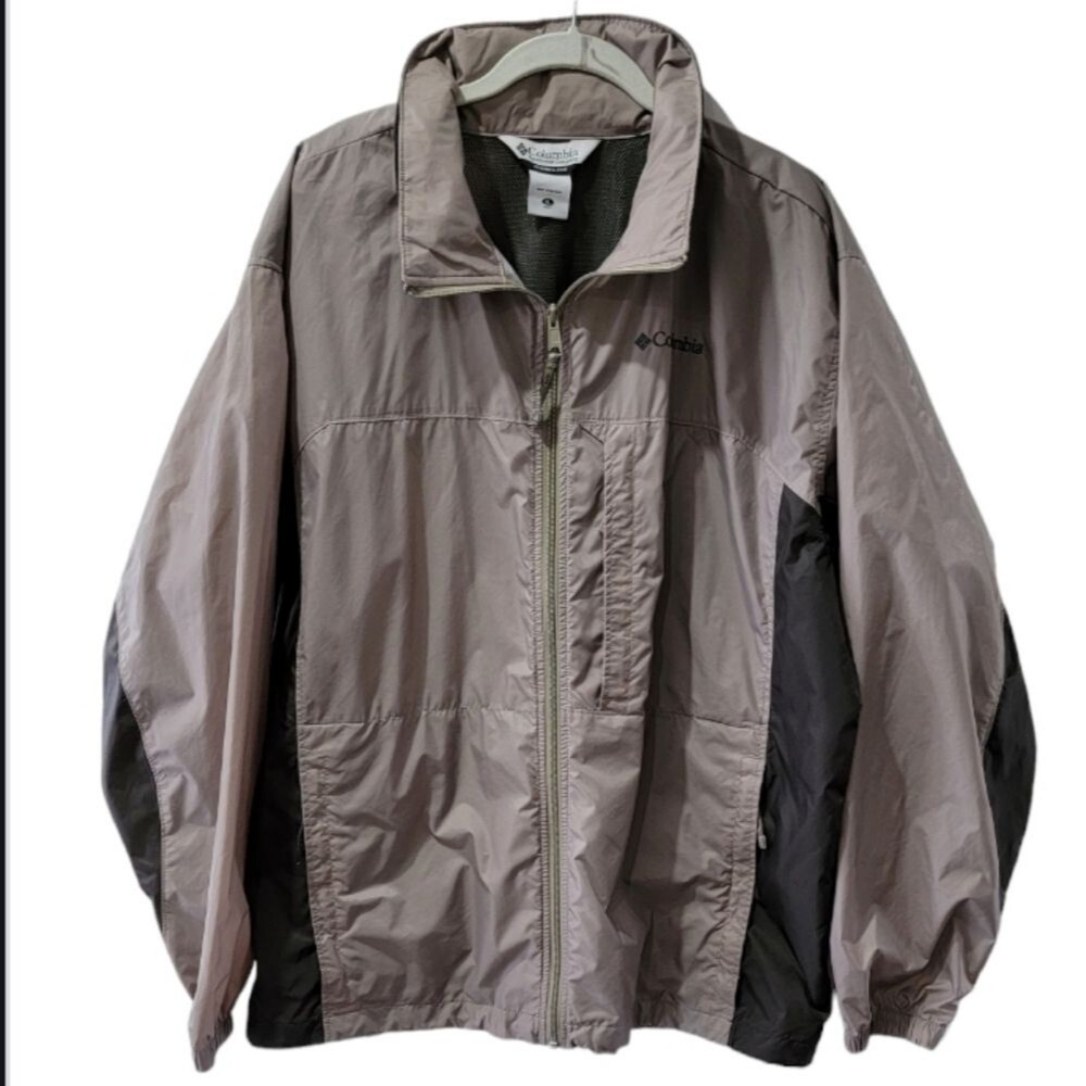 Columbia sportswear hooded windbreaker jacket Size XL taupe gray nylon *
